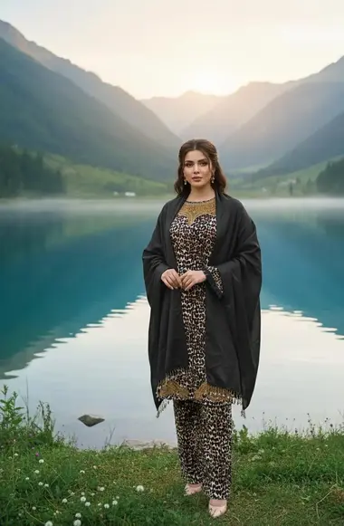 Solid Marina Printed Stitched Shirt And Printed Marina Trouser by NISA  ATTIRE, SaddleBrown