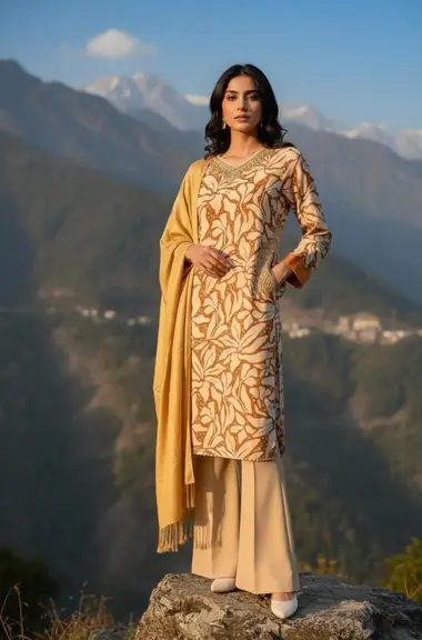 Printed Marina Stitched Shirt And Solid Marina Trouser by NISA  ATTIRE, Gold