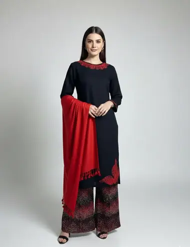 Solid Marina Stitched Shirt And Printed Marina Trouser by NISA  ATTIRE, Black