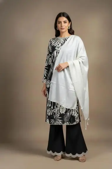 Printed  Marina Stitched Shirt And Solid Marina Trouser by NISA  ATTIRE, Black