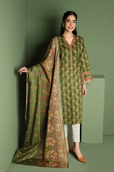 Unstitched Printed Suit | 42206257-R by NISHAT, DarkGreen
