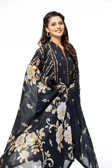 Unstitched Printed Suit | 42201644-R by NISHAT, Black