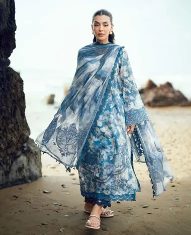 Unstitched Embroidered Gardenia By Nurèh | NSG-201 by NUREH, SteelBlue