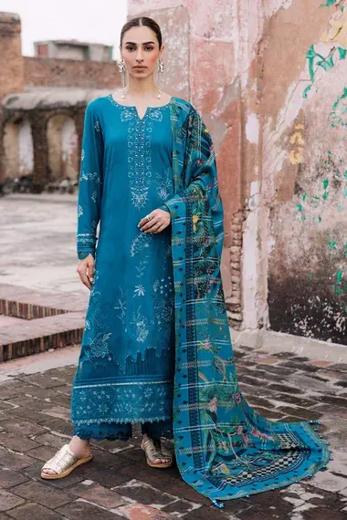 Unstitched Embroidered Linen Suit | NW-106 by NUREH, DodgerBlue