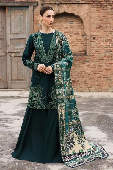 Unstitched Embroidered Linen Suit | NW-103 by NUREH, DarkGreen