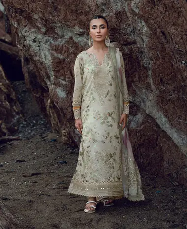 Unstitched Embroidered Gardenia By Nurèh | NSG-205 by NUREH, Beige