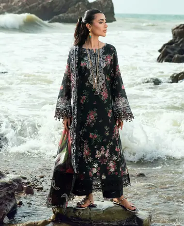 Unstitched Embroidered Gardenia By Nurèh | NSG-199 by NUREH, Black