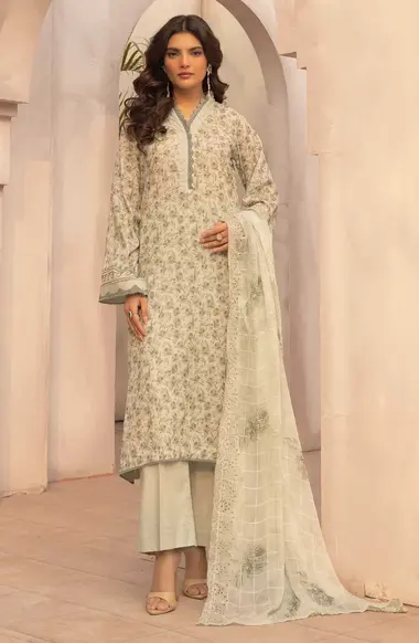 Unstitched Embroidered Lawn Suit | D-32 by Nur, DarkSeaGreen