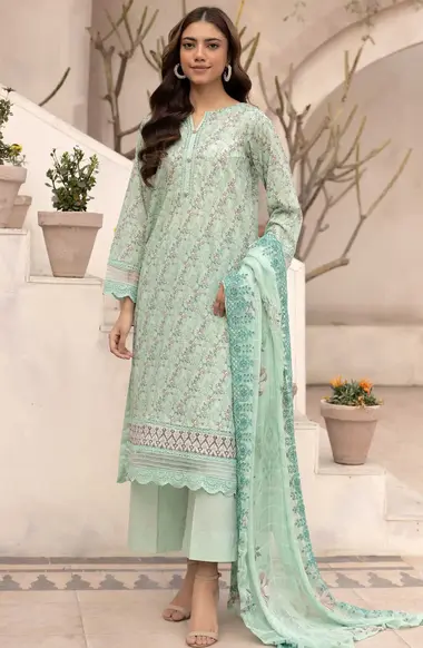 Unstitched Embroidered Lawn Suit | D-38 by Nur, DarkSeaGreen