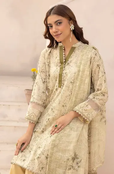 Unstitched Embroidered Lawn Suit | D-36 by Nur, LightYellow