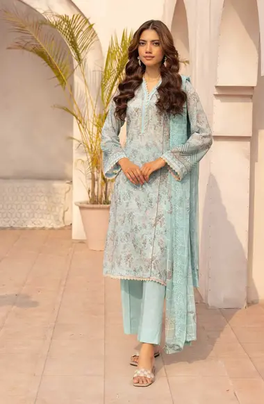Unstitched Embroidered Lawn Suit | D-30 by Nur, LightBlue