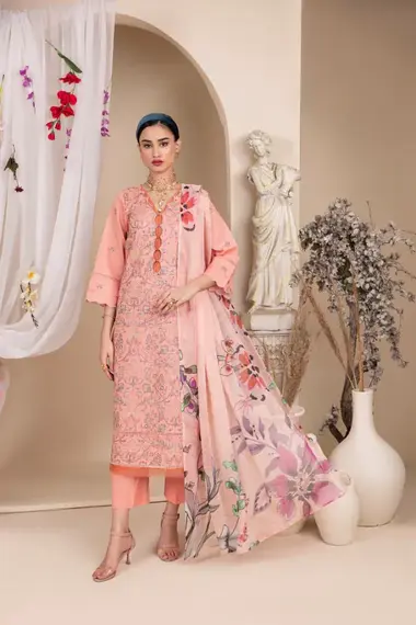 Unstitched Embroidered Lawn Suit | D-08 by PANACHE, Coral
