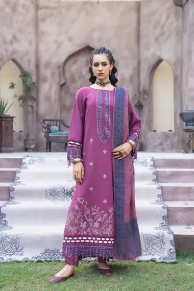Embroidered  NAGAR by Celts Vol.3 | D02 by PURI FABRICS, Purple