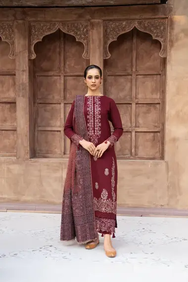 Embroidered Dhanak Kashmeri Shawl Nagar Vol.3 | D10 by PURI FABRICS, DarkRed