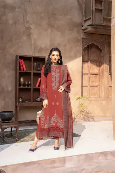 Embroidered  NAGAR by Celts Vol.3 | D05 by PURI FABRICS, DarkRed