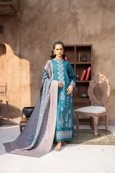 Embroidered  NAGAR by Celts Vol.3 | D03 by PURI FABRICS, DeepSkyBlue