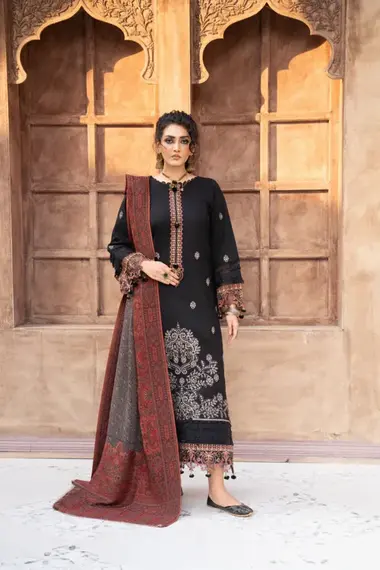 Embroidered  NAGAR by Celts Vol.3 | D01 by PURI FABRICS, Black