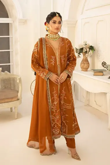 Stitched Embroidered Frock | RNF-22 by RANG E NOOR, LightCoral