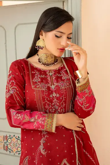 Stitched Embroidered Long Shirt | RNF-32 by RANG E NOOR, Red