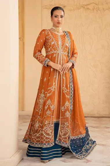 Stitched Embroidered Maxi | RN-67 by RANG E NOOR, Coral