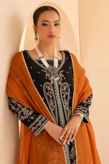 Stitched Embroidered Suit | RNF-24 by RANG E NOOR, Black