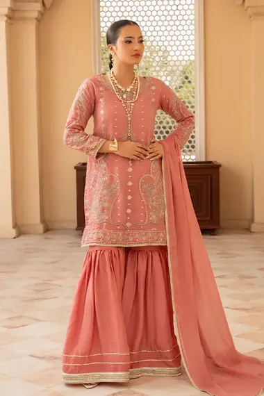 Stitched Embroidered Gharara Set | RNF-27 by RANG E NOOR, Pink