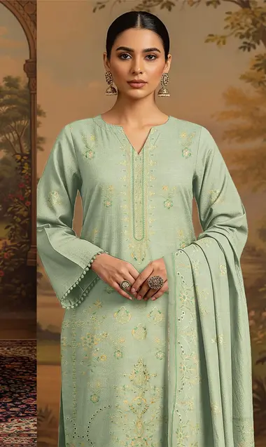 Unstitched Embroidered Dhanak  | D-04 by RANGOON, LightGreen