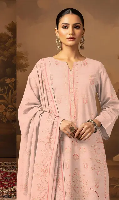 Unstitched Embroidered Dhanak  | D-03 by RANGOON, LightPink