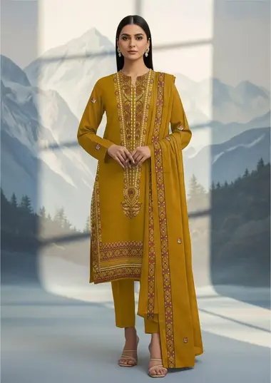 Unstitched Embroidered Dhanak | V-2512622-7 by RANGOON, DarkGoldenRod