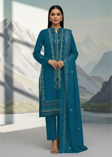 Unstitched Embroidered Dhanak  |  V-2512622-2 by RANGOON, Teal