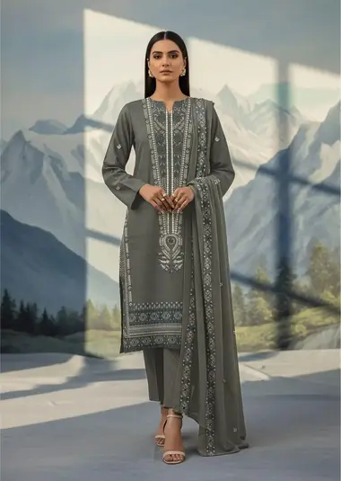 Unstitched Embroidered Dhanak | V-2512622-3 by RANGOON, Gray