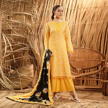 Unstitched printed Linen | SLV5-3 by REGALIA TEXTILE, Yellow