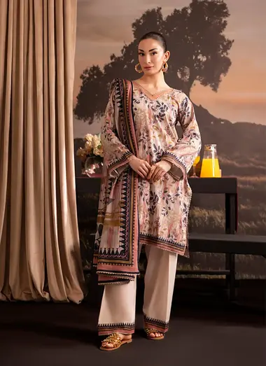 Stitched Lawn Rotary Print | SMSCV8-4 by REGALIA TEXTILE, PeachPuff