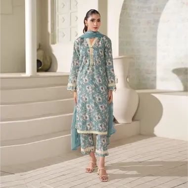 Unstitched Lawn PrintKari Vol-1 | PKV1-07 by REGALIA TEXTILE, Turquoise