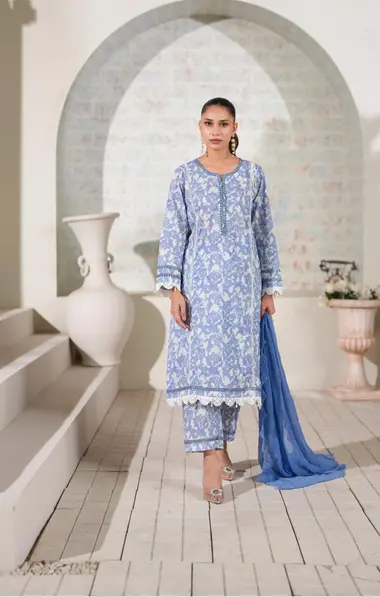 Unstitched Lawn PrintKari Vol-1 | PKV1-06 by REGALIA TEXTILE, LightBlue