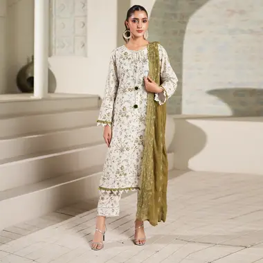 Unstitched Lawn PrintKari Vol-1 | PKV1-01 by REGALIA TEXTILE, White