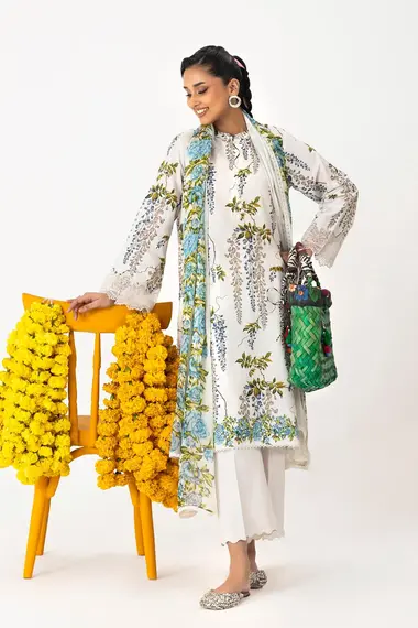 Unstitched Mahay Lawn 3 Piece Suit by SANA SAFINAZ, White