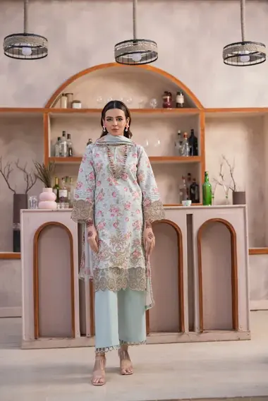 Unstitched Embroidered Dhanak Suit  | D02 by SANAM SAEED, LightBlue