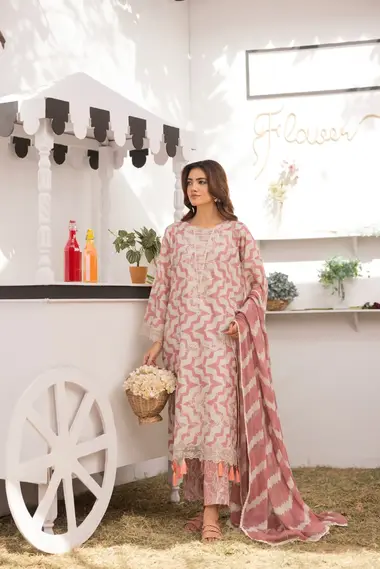 Unstitched Embroidered Lawn Suit | D-04 by SANAM SAEED, Beige