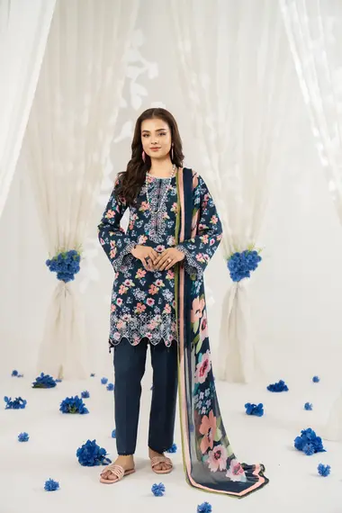 UNSTITCHED EMBROIDERED ZEAL COLLECTION | D03 by SANAM SAEED, DarkBlue