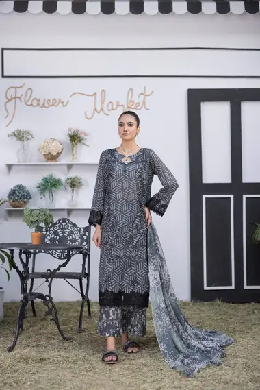 Unstitched Embroidered Lawn Suit | D-05 by SANAM SAEED, Black