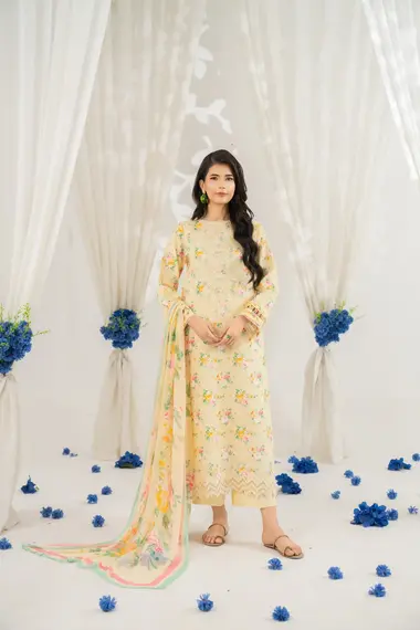 UNSTITCHED EMBROIDERED ZEAL COLLECTION | D07 by SANAM SAEED, Yellow