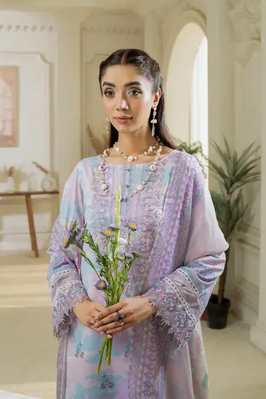 Unstitched Embroidered Lawn Suit | Maharukh D-06 by SANAM SAEED, MediumPurple