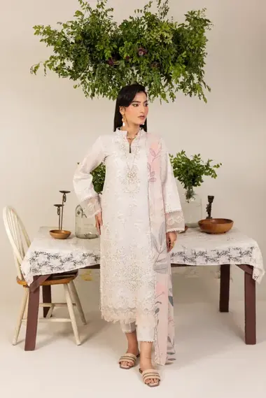 Unstitched Printed Lawn Suit | D-10 by SANAM SAEED, GhostWhite