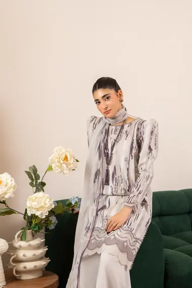 Unstitched Embroidered Lawn Suit | D-02 by SANAM SAEED, DarkGrey
