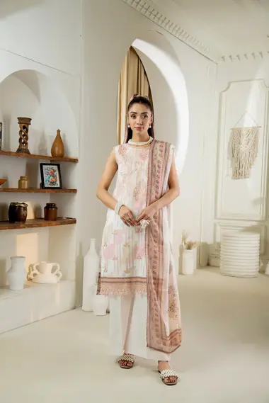 Unstitched Embroidered Lawn Suit | Maharukh D-08 by SANAM SAEED, White