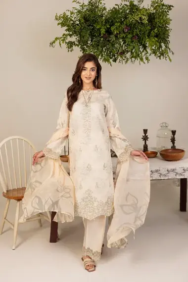 Unstitched Printed Lawn Suit | D-07 by SANAM SAEED, Bisque