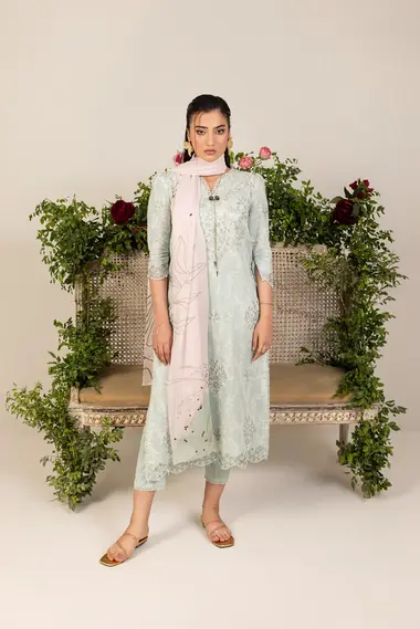 Unstitched Printed Lawn Suit | D-09 by SANAM SAEED, DarkSeaGreen
