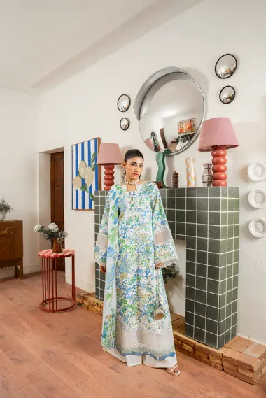 Unstitched Embroidered Lawn Suit | D-07 by SANAM SAEED, Beige