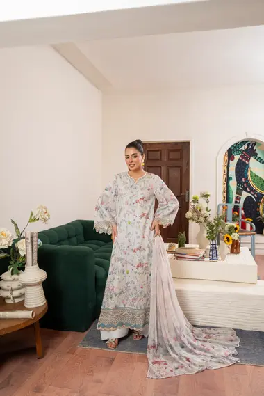 Unstitched Embroidered Lawn Suit | D-10 by SANAM SAEED, DarkGrey